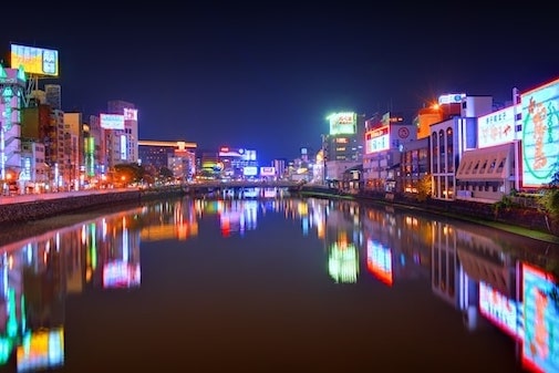 Fukuoka riverbank at night